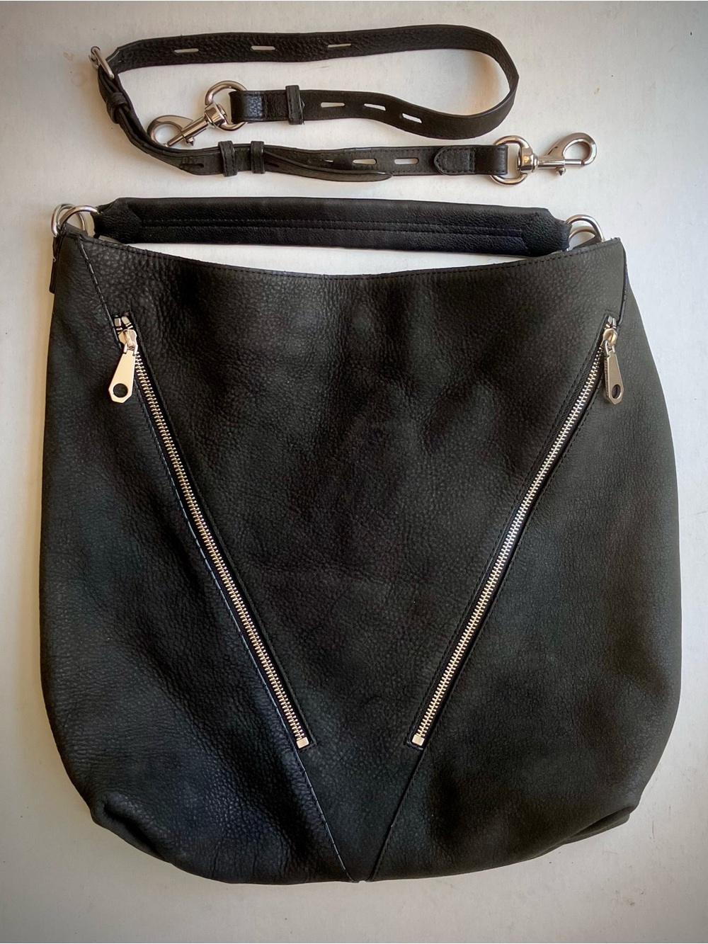 Rebecca Minkoff Purse Moto Crossbody Shoulder Hobo Bag Black Leather - Picture 3 of 10